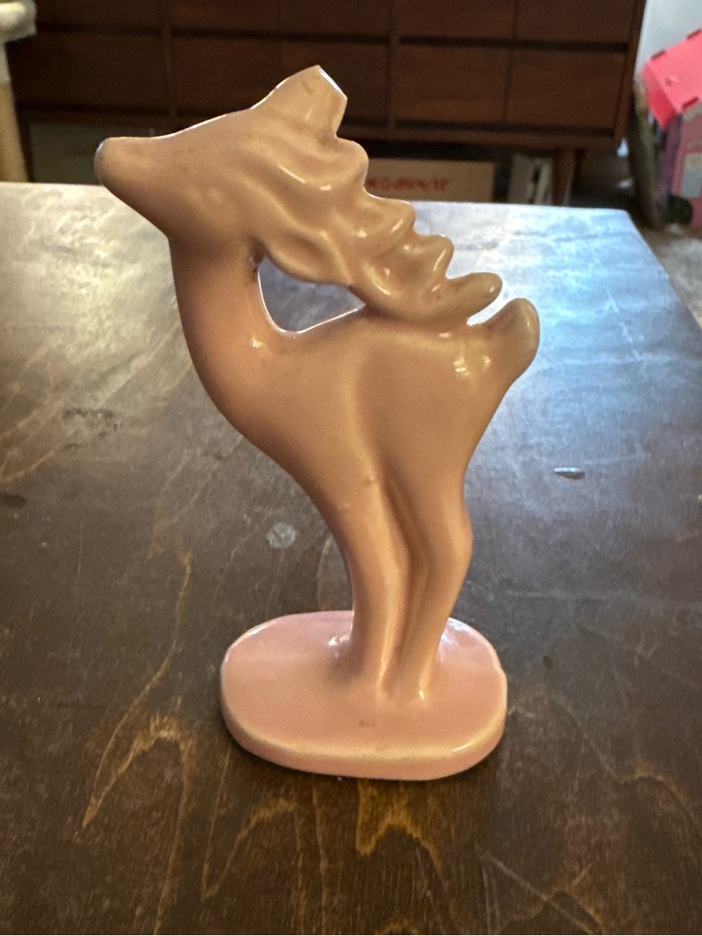 Art deco pink ceramic deer fawn doe MCM vintage